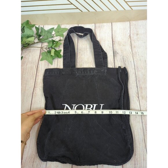 NOBU Black Canvas Tote Bag "NOBU" White Embroidered Cotton Shoulder Bag - Picture 10 of 11